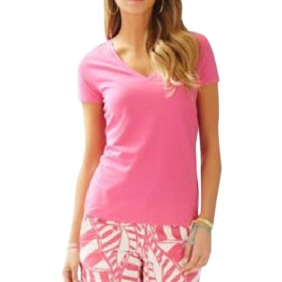 Lilly Pulitzer Tops - Lilly Pulitzer Michelle Tee Hot Pink V Neck